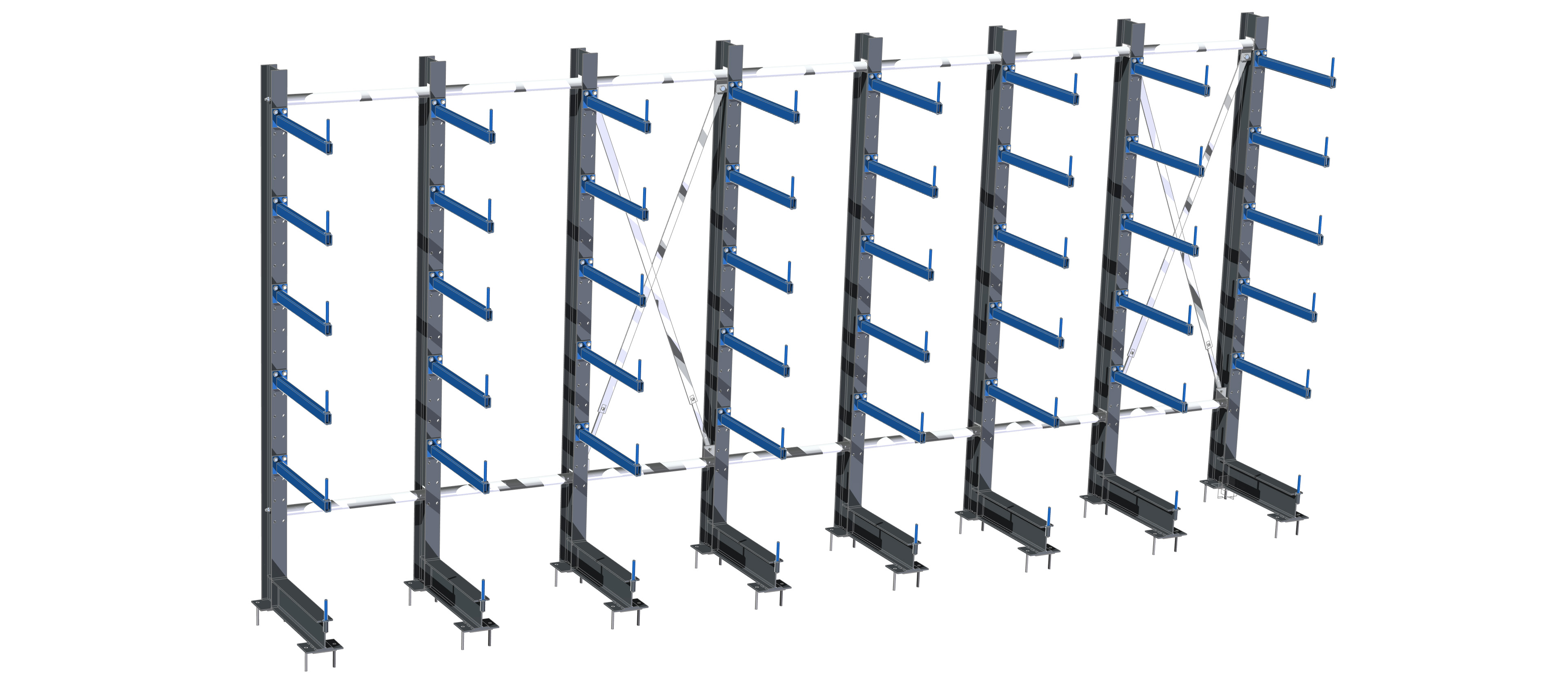 Draagarmstelling enkelzijdig - 2500x5323x740 - blauw