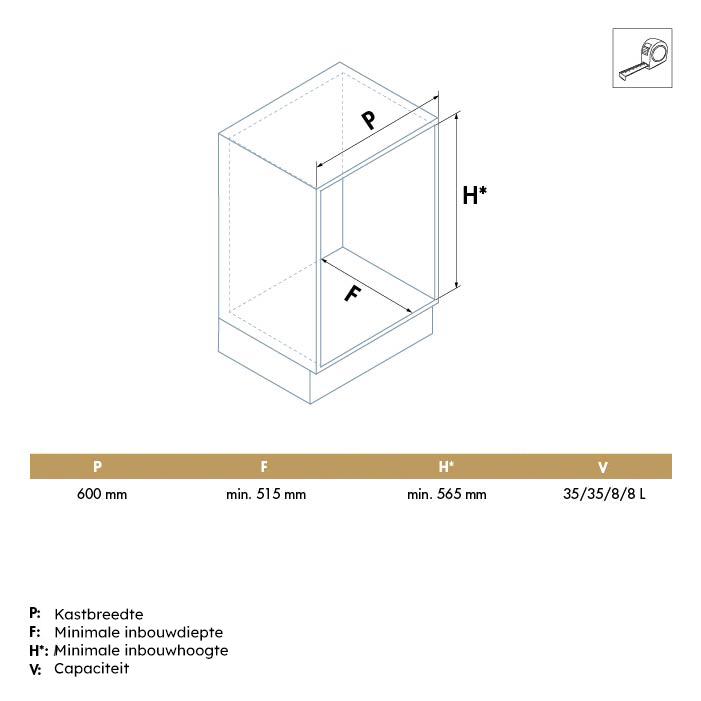 Inbouwprullenbak eco 2x8 en 2x35 liter - Kastbreedte: 600 mm