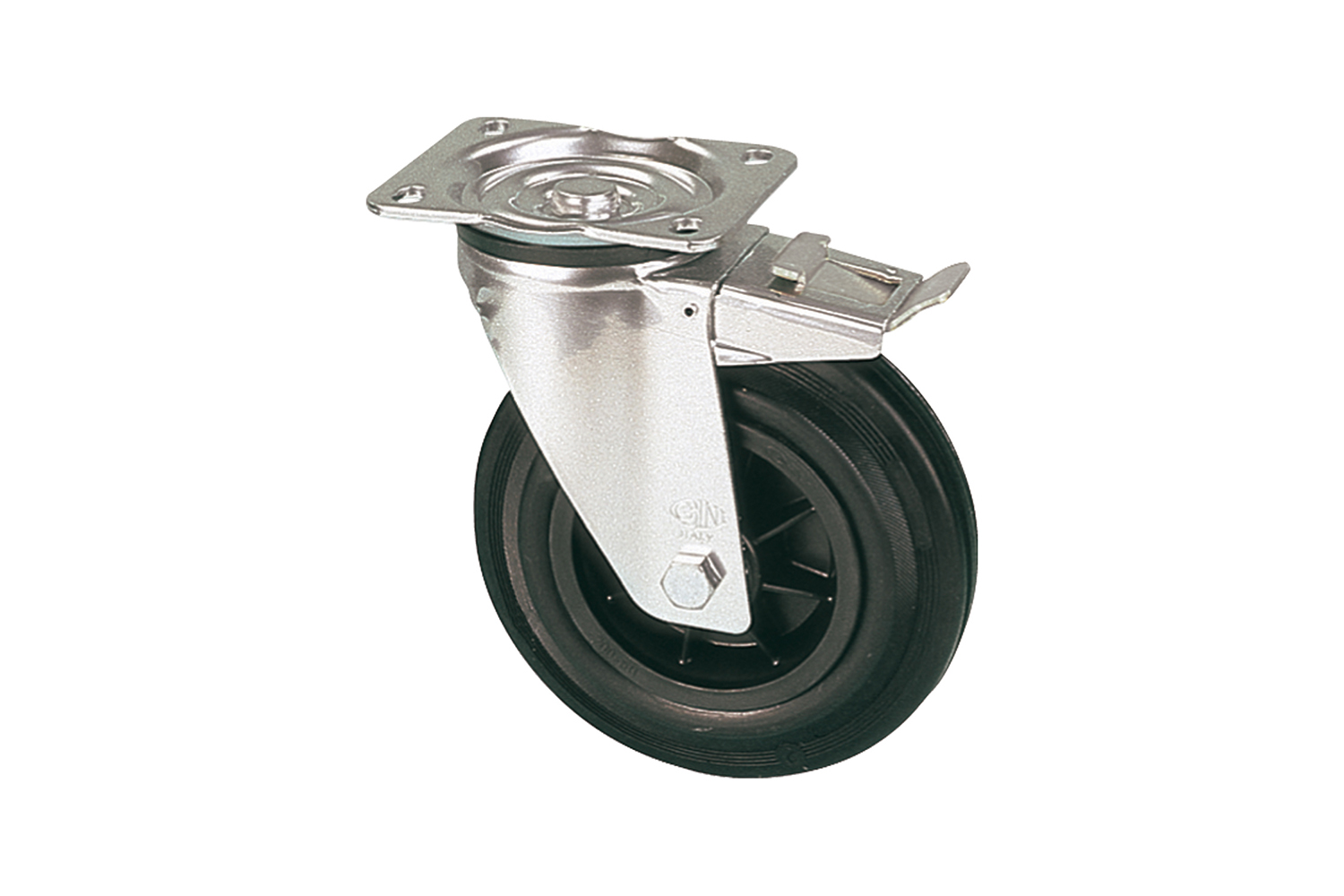 Transportzwenkwiel - rubberband - kunststof velg - plaatbevestiging