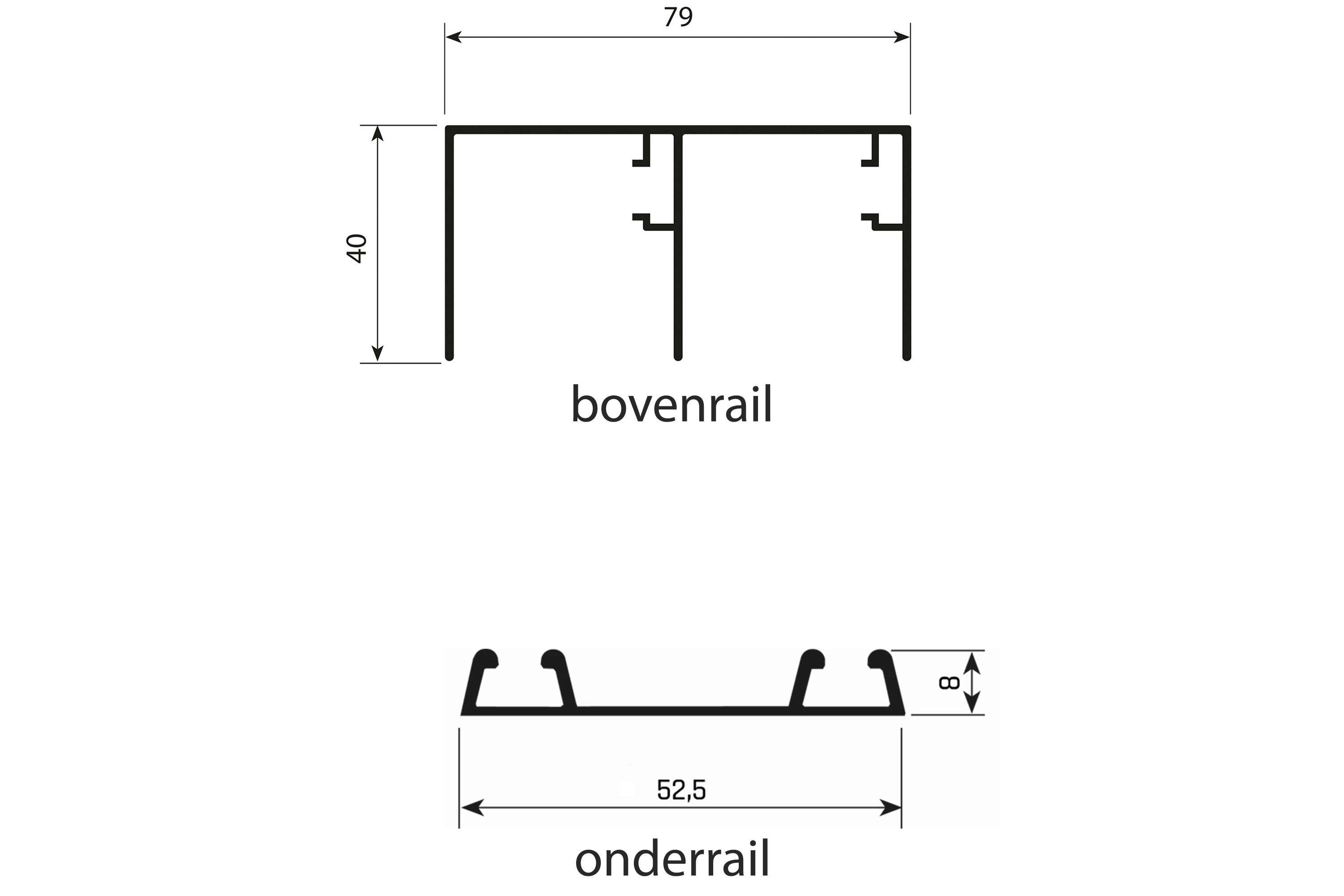 Set boven- en onderrail - junior 6 - 2m - glans wit