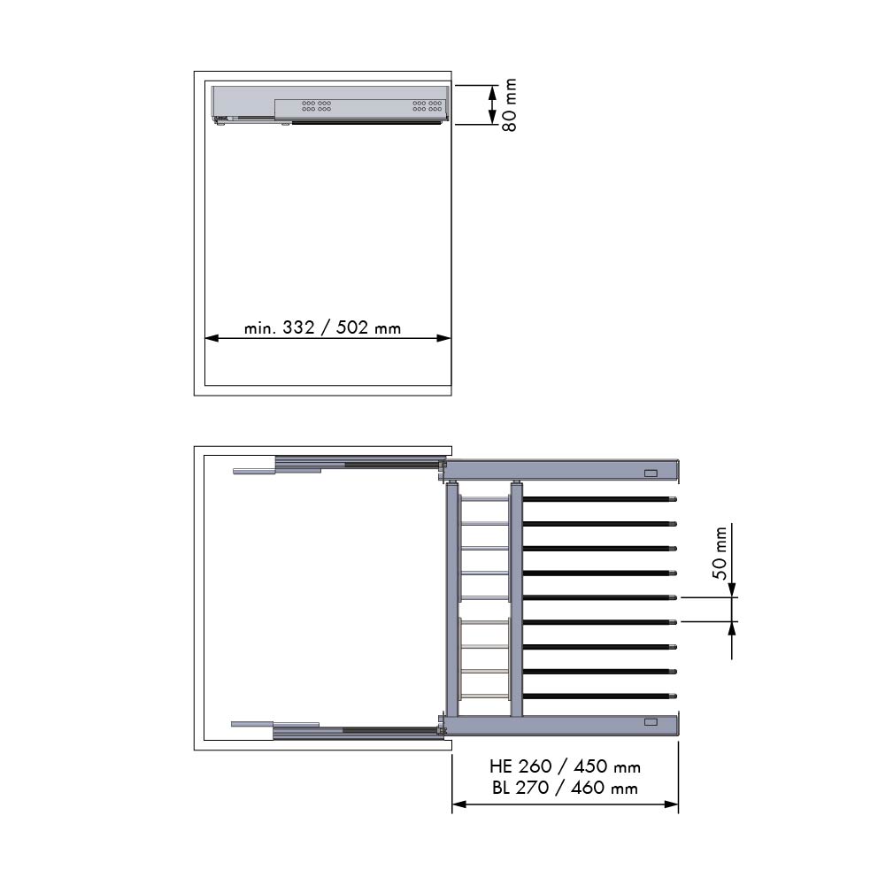 Luxe uittrekbare broekenhouder - Chic line - 322 mm diep - 600-700 mm