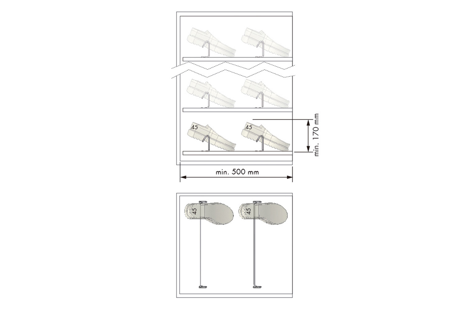 Schoenenrek - basic - montage: tweezijdig opschroefbaar - b:430mm - d:40mm - h:100mm