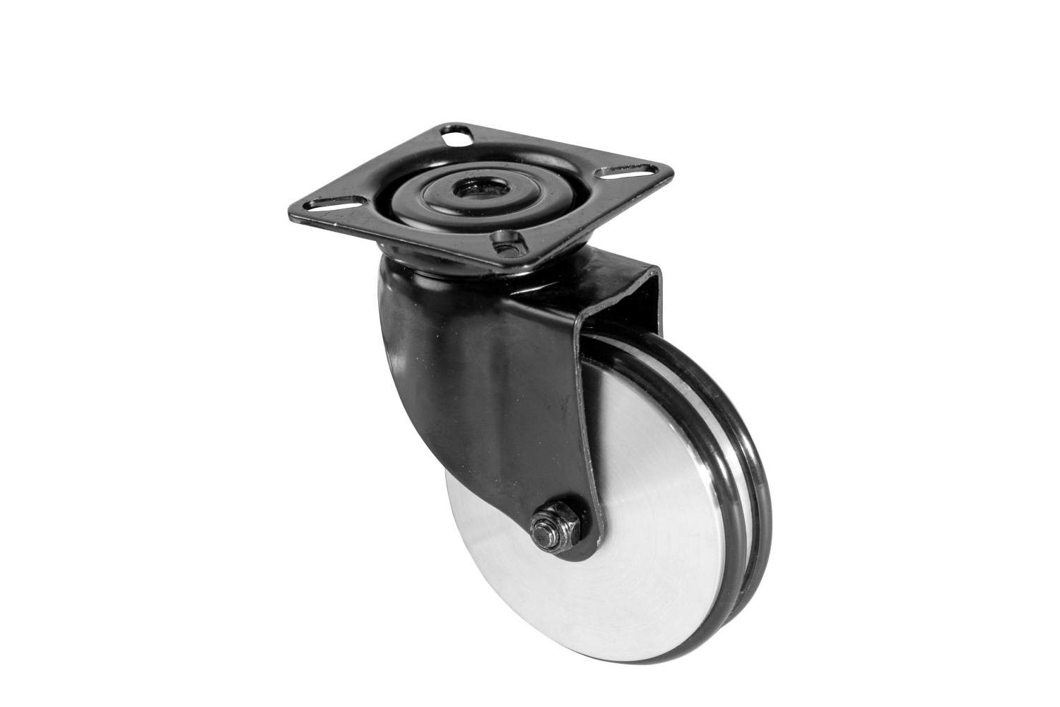 Zwarte zwenkwielen met massief aluminium wiel