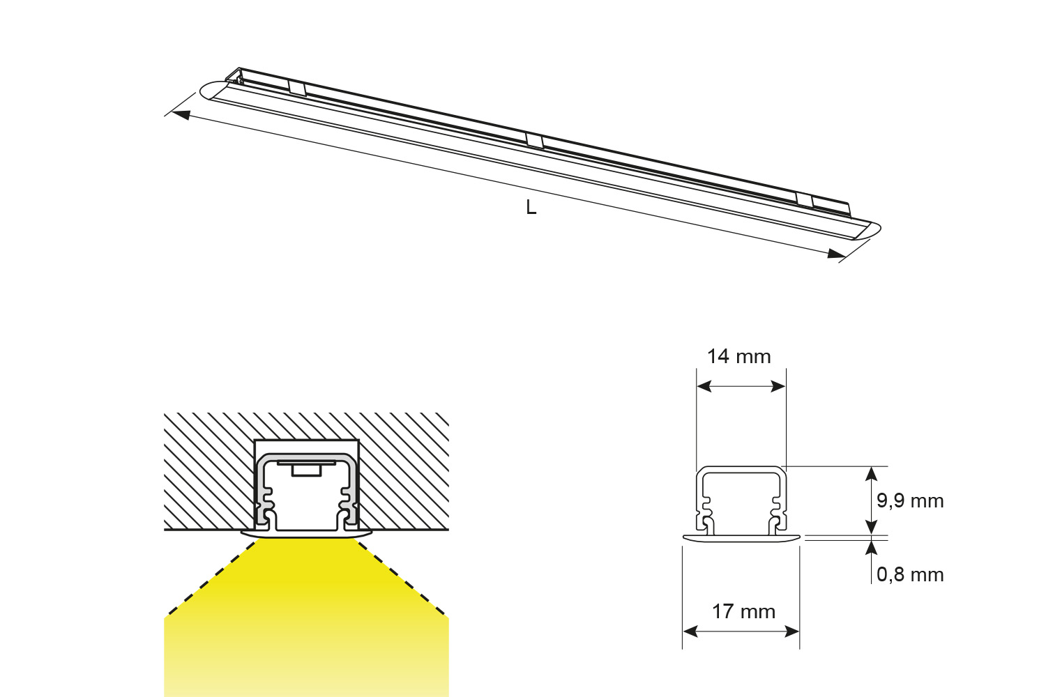 LED profielverlichting op maat - Malindi - aluminium - COB - 2800K - 100-500mm