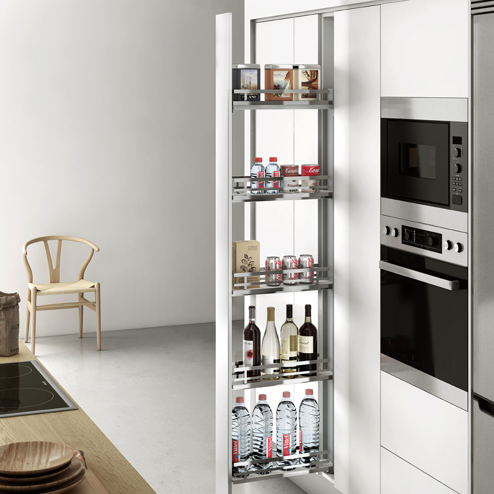 Smalle apothekerskast - wit - luxe chromen reling - 200mm - 5 plateaus