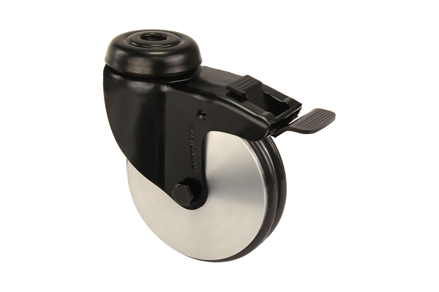 Zwarte zwenkwielen met massief wiel - met rem - gatbevestiging