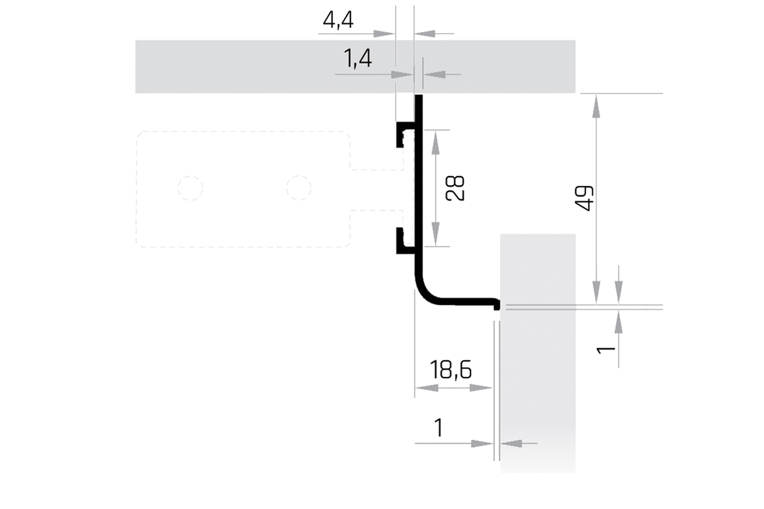 L-greep - 4200mm - mat zwart