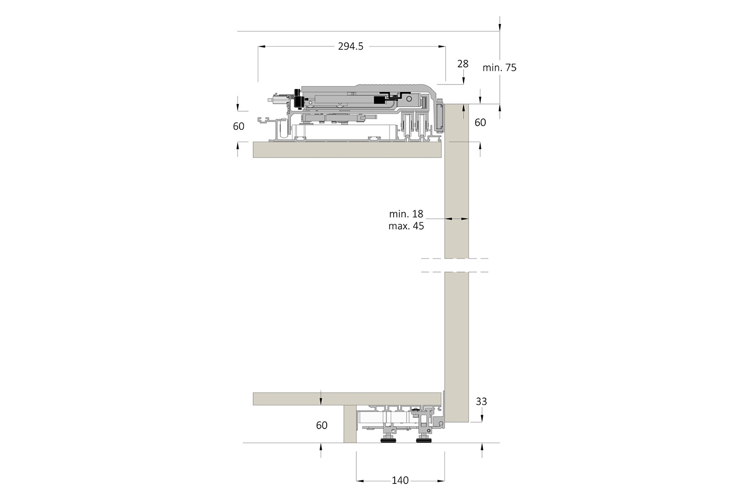 Set boven- en onderrail - systeem online - 2000mm Set boven- en onderrail - systeem online - 2000mm