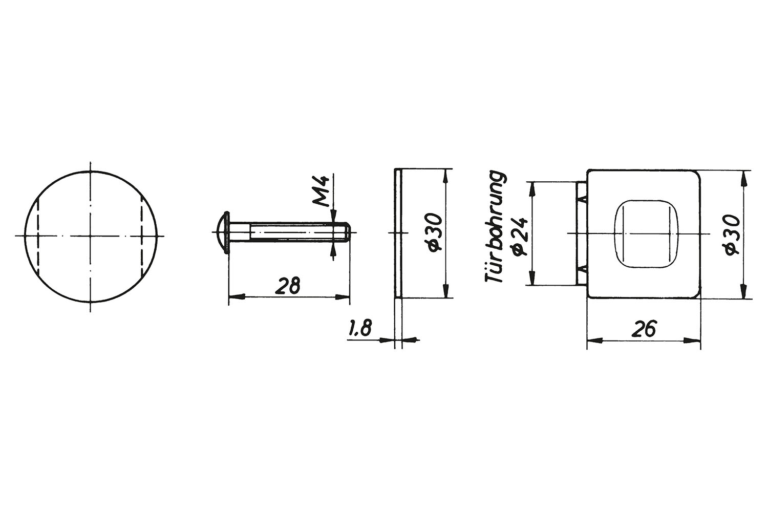 Blindknop voor espagnoletslot - zwart