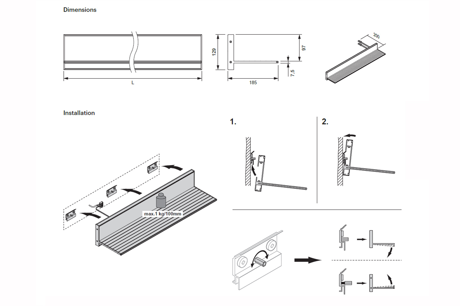 LED wandplank - Pavo - zwart - 600mm