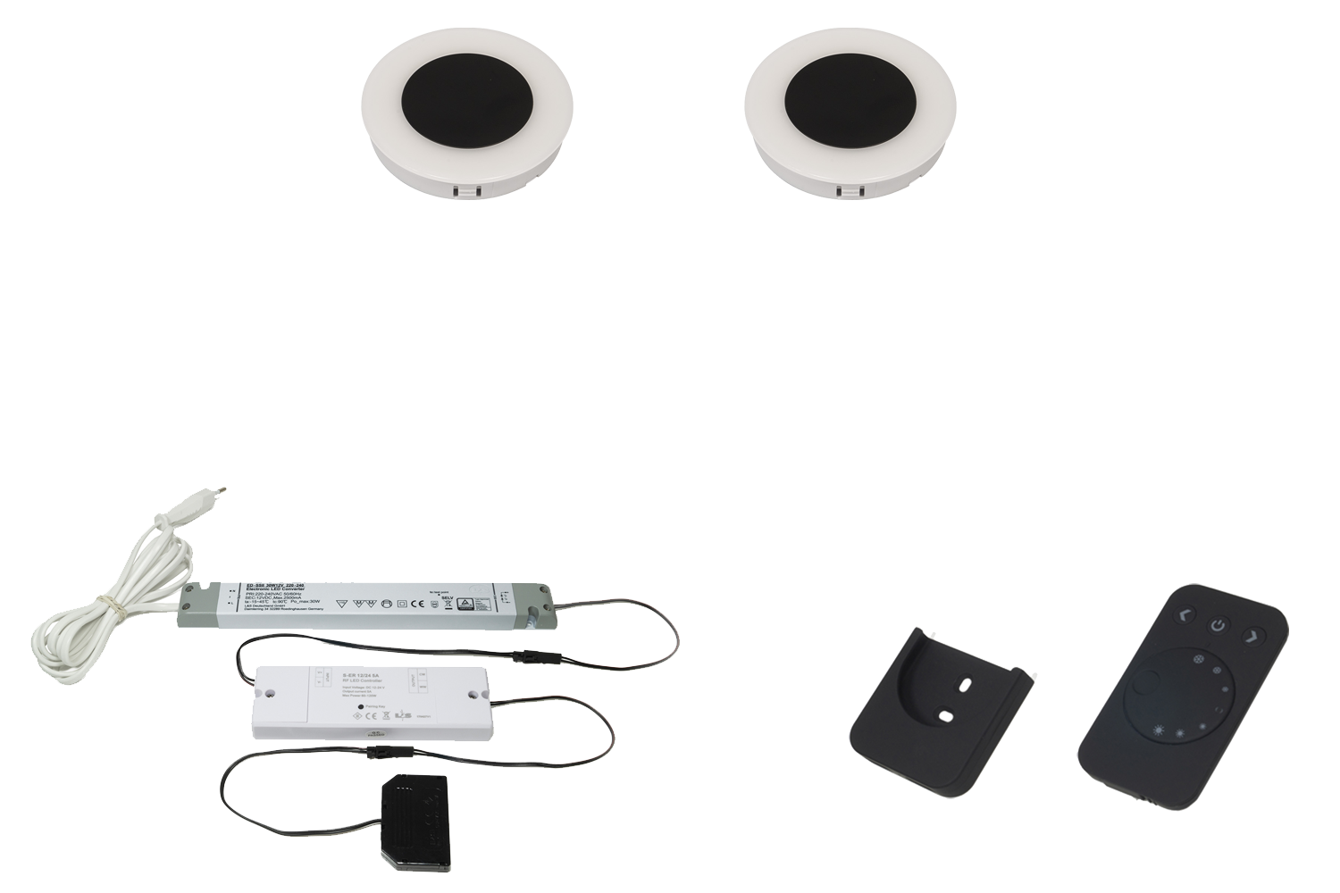 Led inbouw spot - Cora - emotion - set van 2 - 2700-6500k - Ø68mm - mat zwart of RVS - 2,5w - 12v - incl. 15w trafo - afstandsbediening zwart