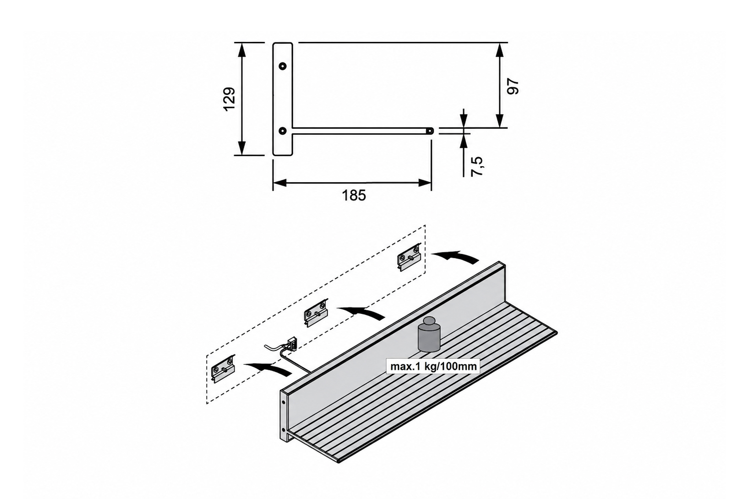 LED wandplank - Pavo - zwart - 600mm