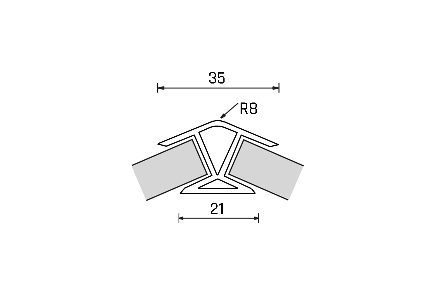 Plinthoek 45° /135° - rvs-look - binnen/buitenhoek - 100mm