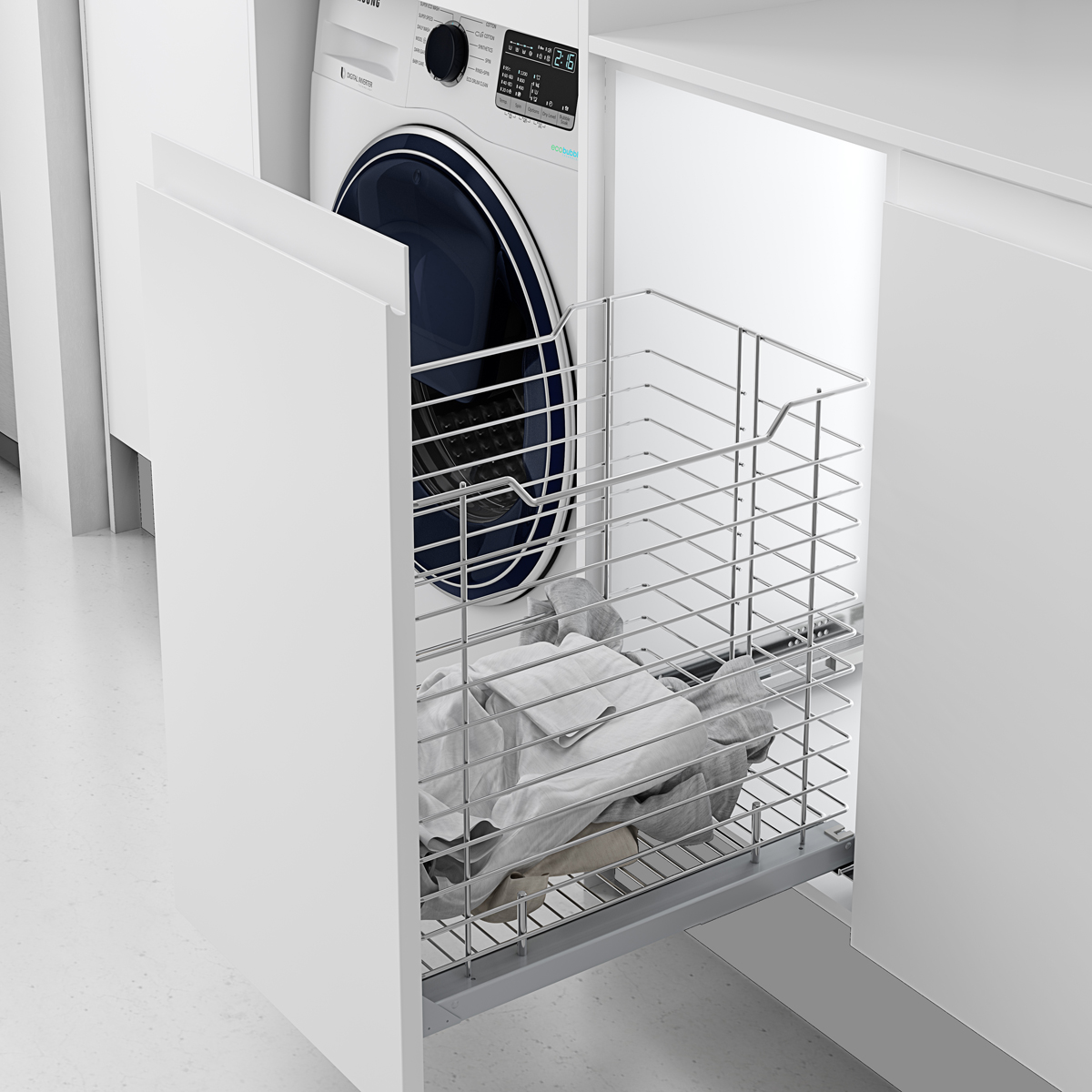 Uittrekbare inbouw wasmand van draadstaal - 600mm