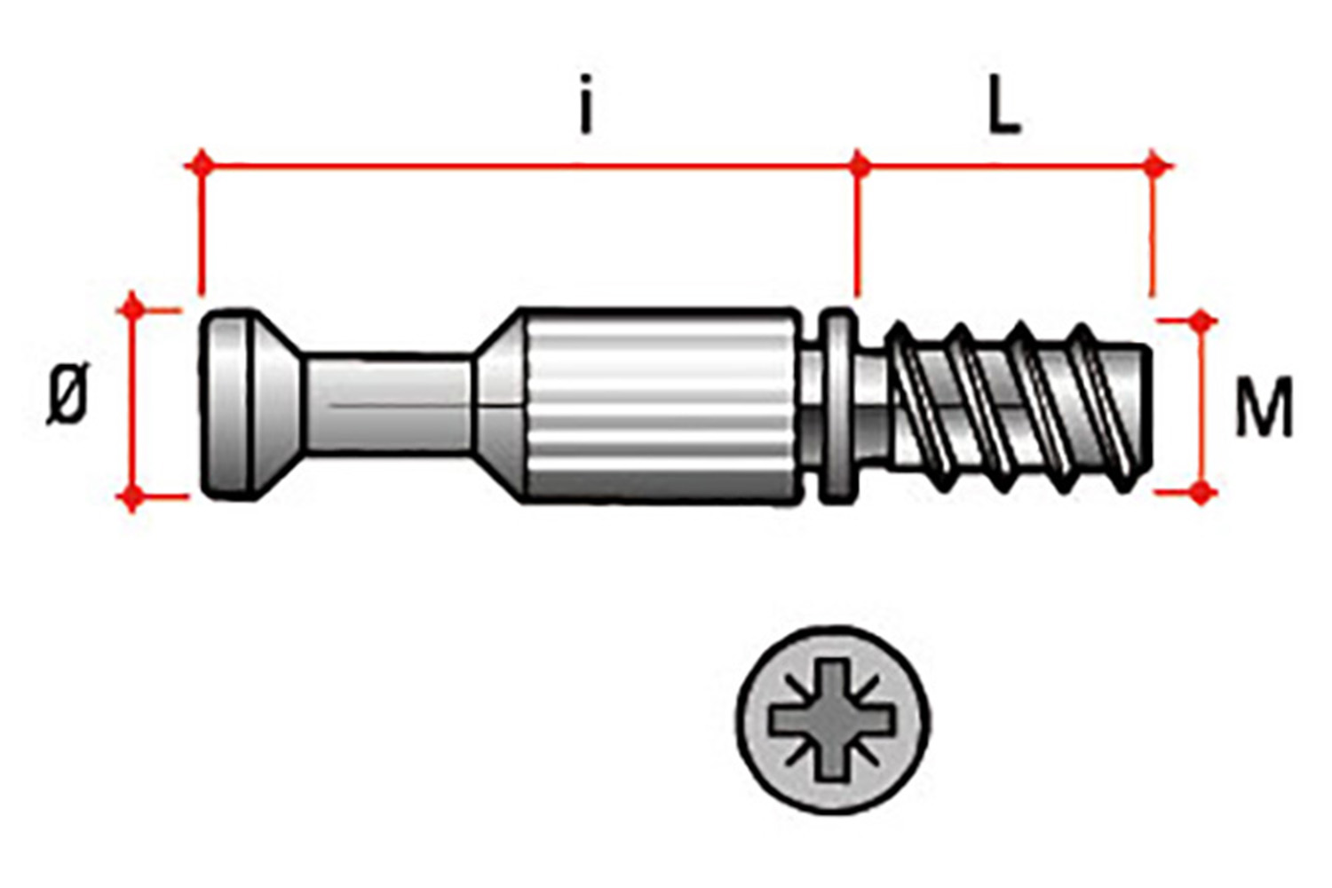 Mini excenter bout - Ø7 x 24mm - euroschroefdraad 6,3 x 11mm