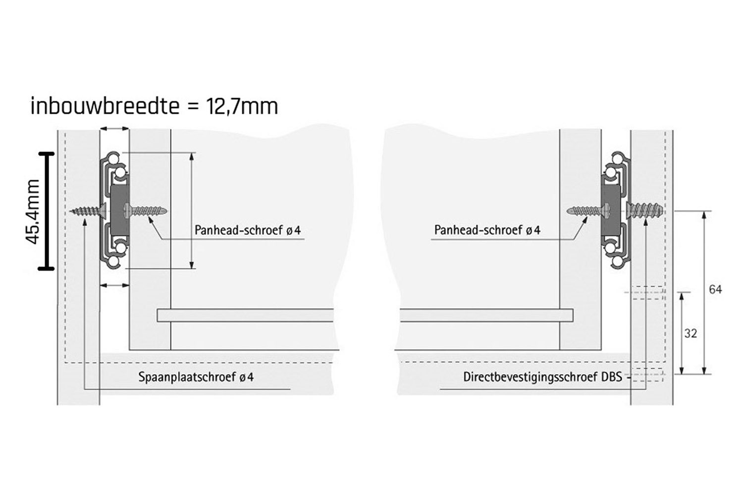 Push ladegeleider set - max. 40kg - volledig uittrekbaar - 300mm